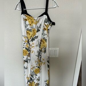 Anthropologie Strapless Dress with Yellow Floral Design